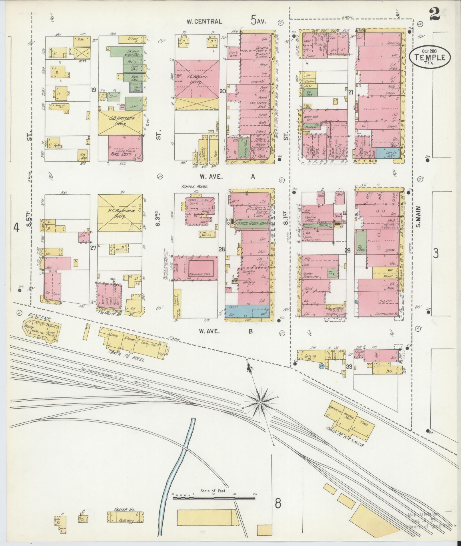 Sanborn Fire Insurance Map from Temple, Bell County, Texas (1900), Sheet #0002 - Complete Map Set gallery image, historic Sanborn map, vintage wall art, Texas Texas