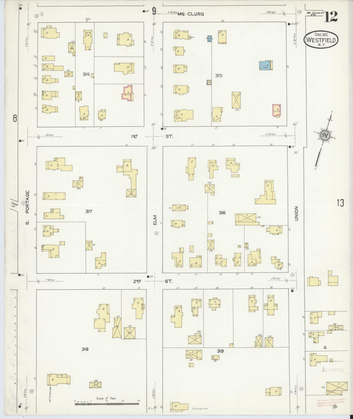 Sanborn Fire Insurance Map from Westfield, Chautauqua County, New York (1912), Sheet #0012 - Historic Sanborn Fire Insurance Map Print, vintage old map wall art, antique decor, genealogy gift, New York New York map