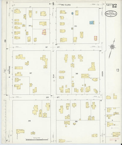 Sanborn Fire Insurance Map from Westfield, Chautauqua County, New York (1912), Sheet #0012 - Historic Sanborn Fire Insurance Map Print, vintage old map wall art, antique decor, genealogy gift, New York New York map