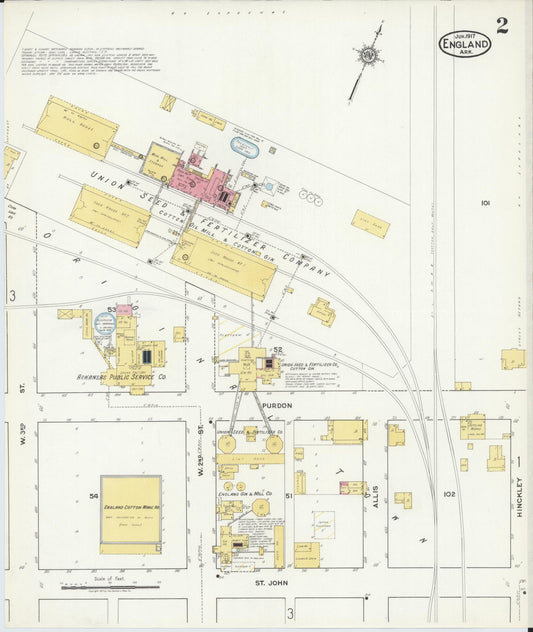 Sanborn Fire Insurance Map from England, Lonoke County, Arkansas (1917), Sheet #0002 - Historic Sanborn Fire Insurance Map Print, vintage old map wall art, antique decor, genealogy gift, Arkansas Arkansas map