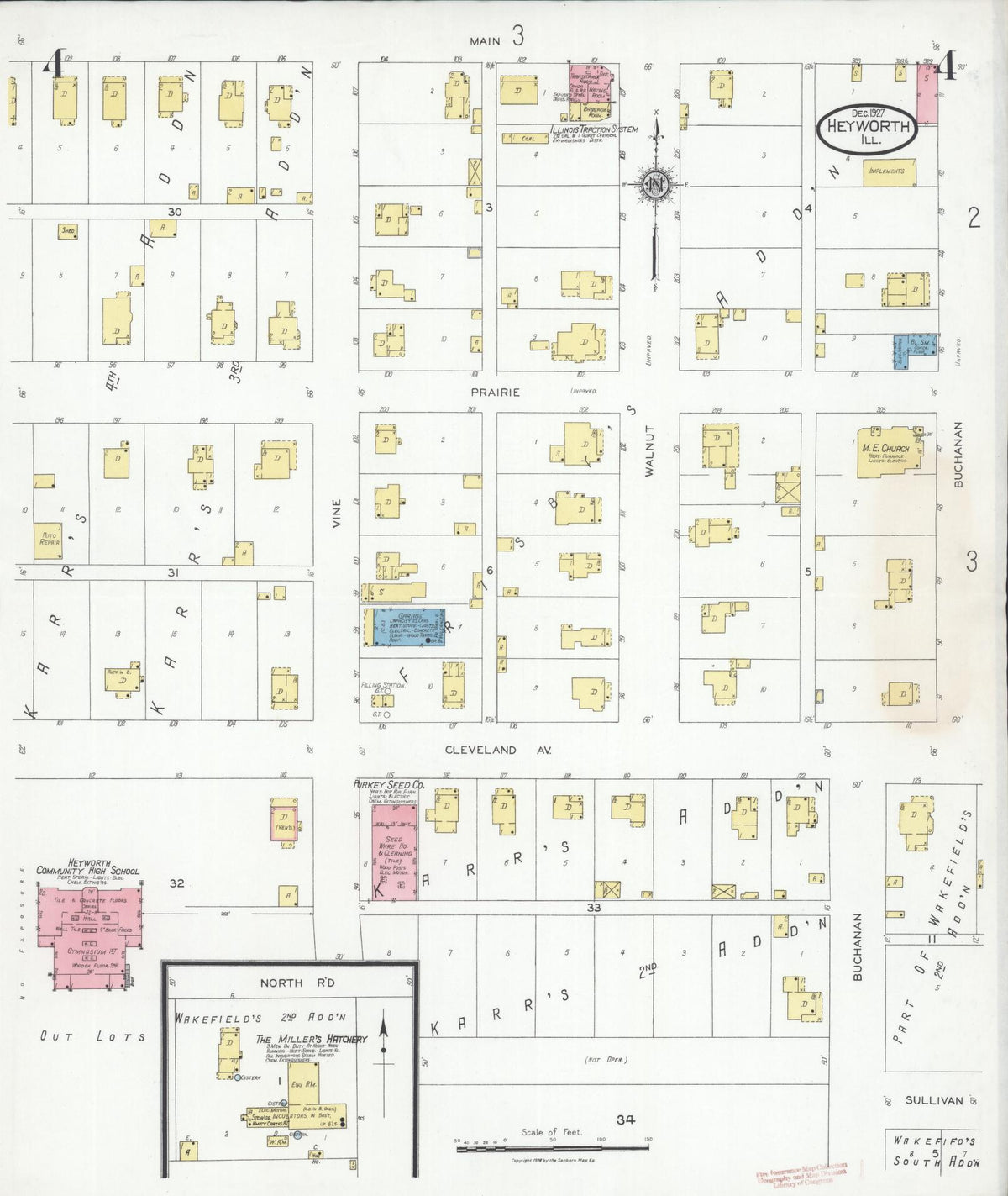Sanborn Fire Insurance Map from Heyworth, McLean County, Illinois (1927), Sheet #0004 - Historic Sanborn Fire Insurance Map Print, vintage old map wall art, antique decor, genealogy gift, Illinois Illinois map