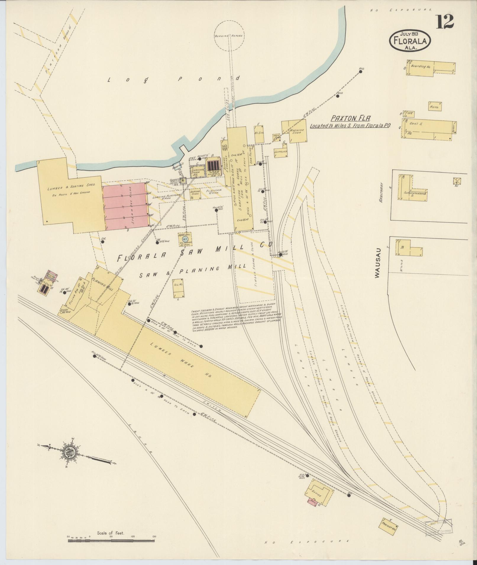 Sanborn Fire Insurance Map from Florala, Covington County, Alabama (1913), Sheet #0012 - Complete Map Set gallery image, historic Sanborn map, vintage wall art, Alabama Alabama
