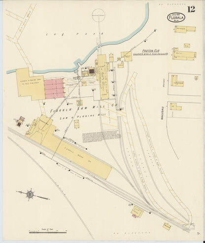 Sanborn Fire Insurance Map from Florala, Covington County, Alabama (1913), Sheet #0012 - Complete Map Set gallery image, historic Sanborn map, vintage wall art, Alabama Alabama