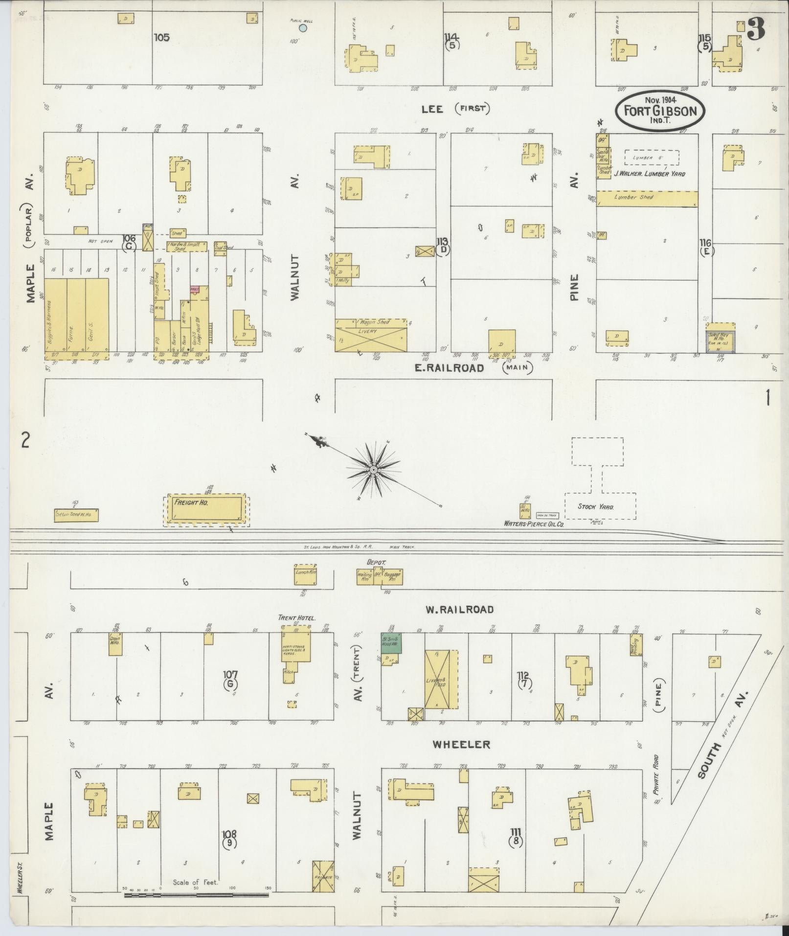 Sanborn Fire Insurance Map from Fort Gibson, Muskogee County, Oklahoma (1904), Sheet #0003 - Historic Sanborn Fire Insurance Map Print, vintage old map wall art, antique decor, genealogy gift, Oklahoma Oklahoma map