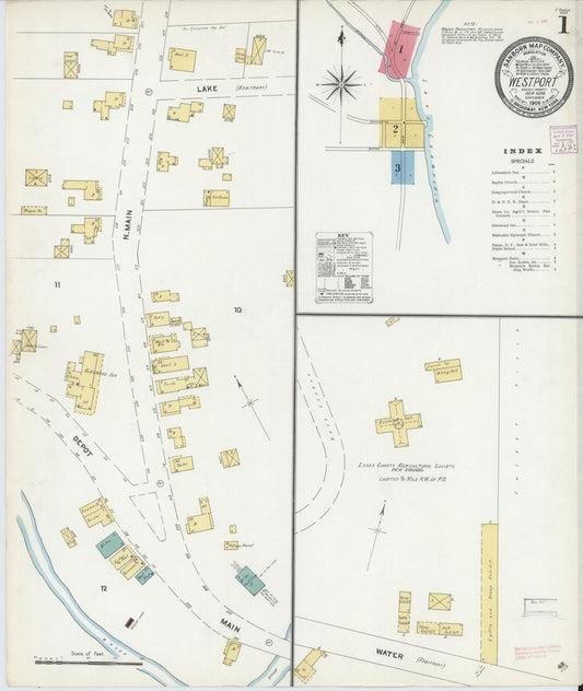 Sanborn Fire Insurance Map from Westport, Essex County, New York (1906), Sheet #0001 - Historic Sanborn Fire Insurance Map Print, vintage old map wall art, antique decor, genealogy gift, New York New York map