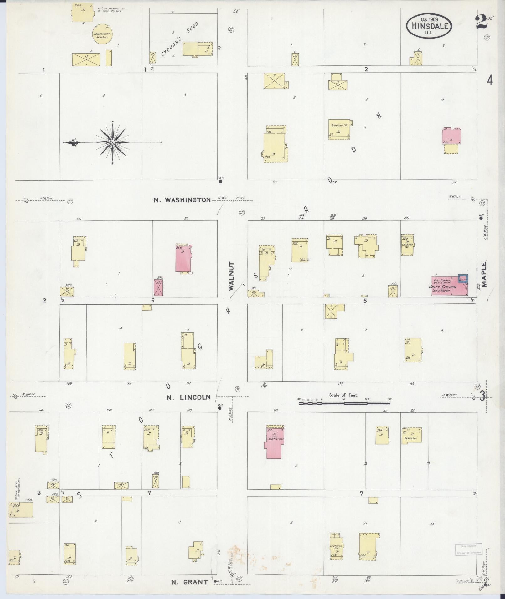 Sanborn Fire Insurance Map from Hinsdale, Du Page And Cook Counties, Illinois (1909), Sheet #0002 - Historic Sanborn Fire Insurance Map Print, vintage old map wall art, antique decor, genealogy gift, Illinois Illinois map