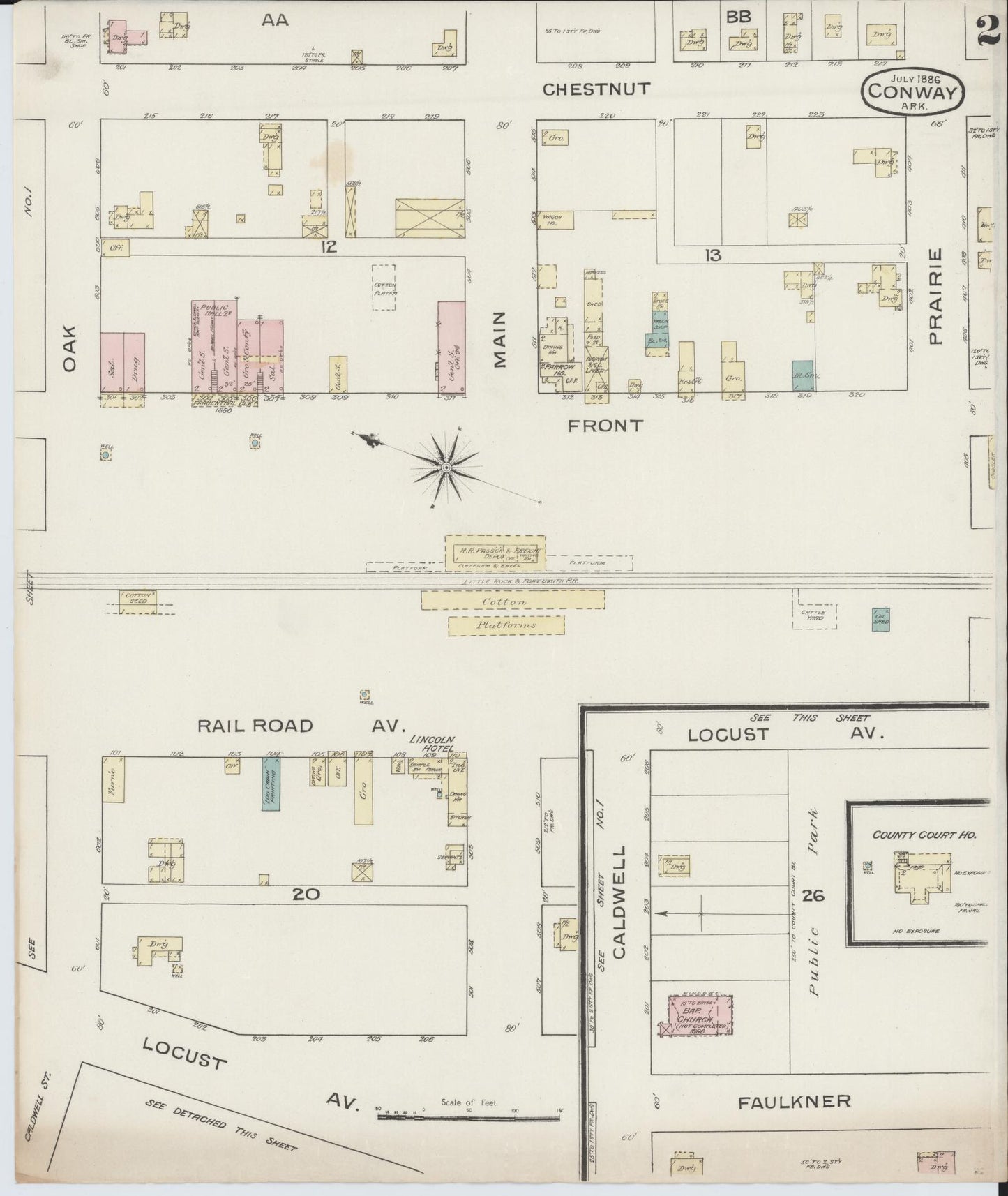 Sanborn Fire Insurance Map from Conway, Faulkner County, Arkansas (1886), Sheet #0002 - Complete Map Set gallery image, historic Sanborn map, vintage wall art, Arkansas Arkansas
