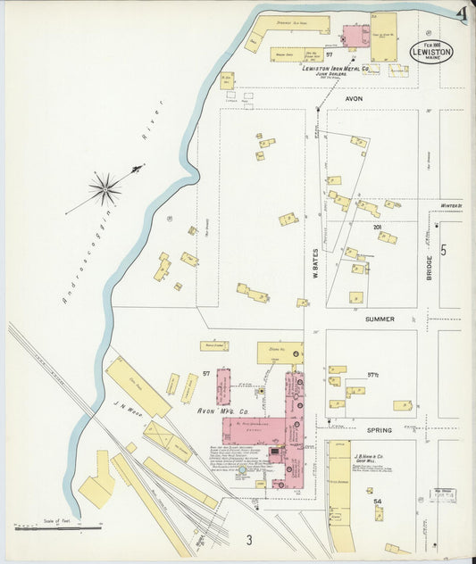 Sanborn Fire Insurance Map from Lewiston, Androscoggin County, Maine (1908), Sheet #0004 - Historic Sanborn Fire Insurance Map Print, vintage old map wall art, antique decor, genealogy gift, Maine Maine map