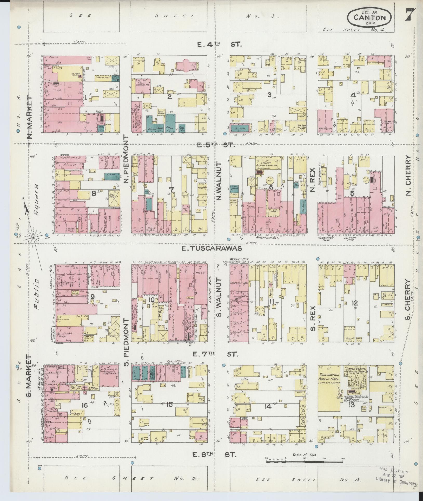 Sanborn Fire Insurance Map from Canton, Stark County, Ohio (1891), Sheet #0007 - Complete Map Set gallery image, historic Sanborn map, vintage wall art, Ohio Ohio