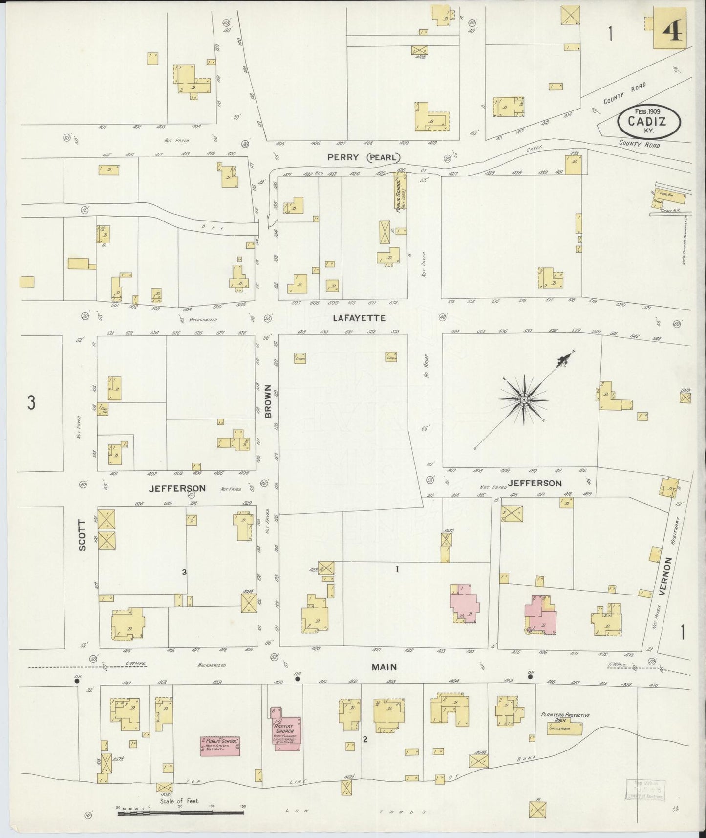 Sanborn Fire Insurance Map from Cadiz, Trigg County, Kentucky (1909), Sheet #0004 - Historic Sanborn Fire Insurance Map Print, vintage old map wall art, antique decor, genealogy gift, Kentucky Kentucky map