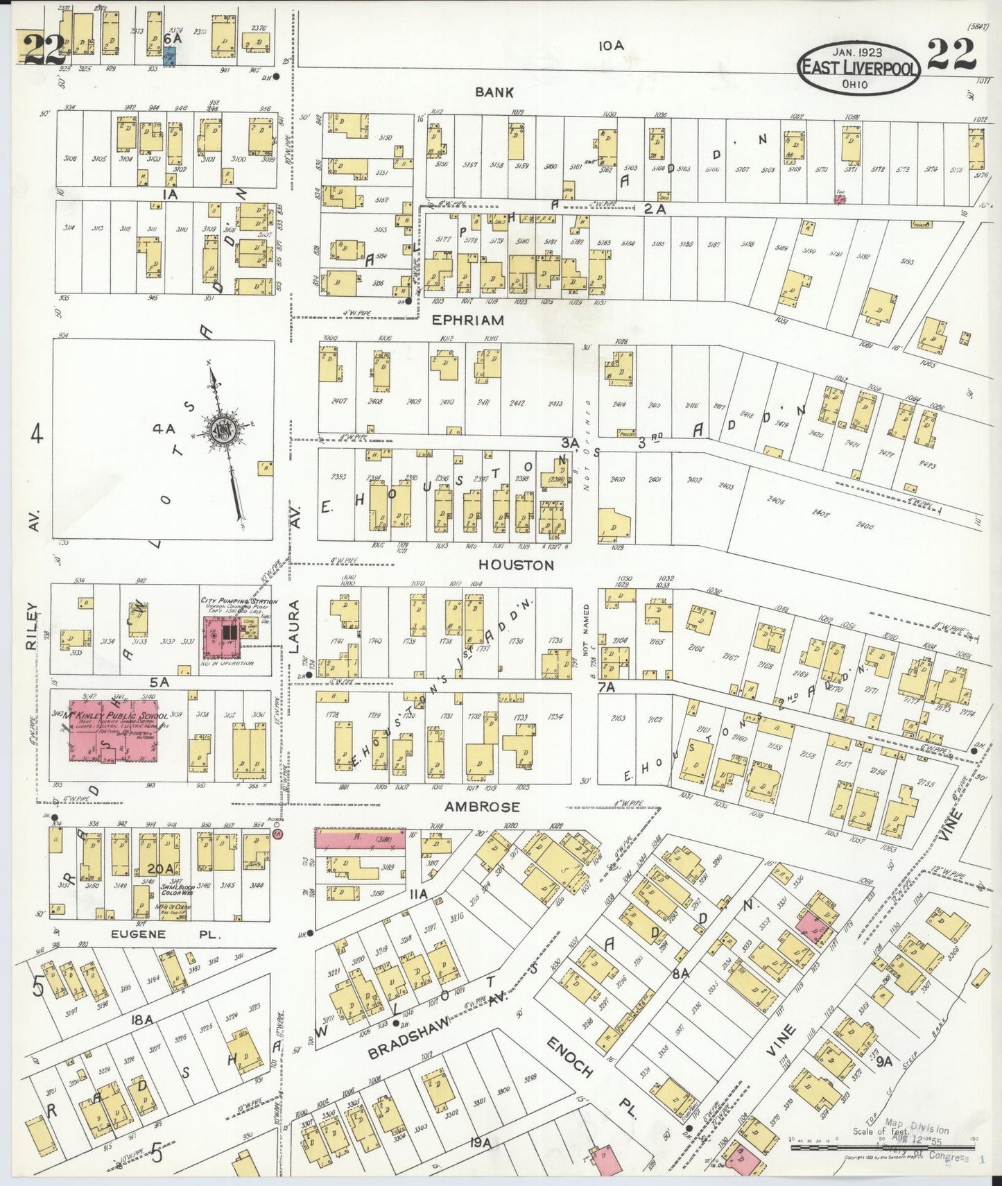Sanborn Fire Insurance Map from East Liverpool, Columbiana County, Ohio (1923), Sheet #0022 - Historic Sanborn Fire Insurance Map Print, vintage old map wall art, antique decor, genealogy gift, Ohio Ohio map