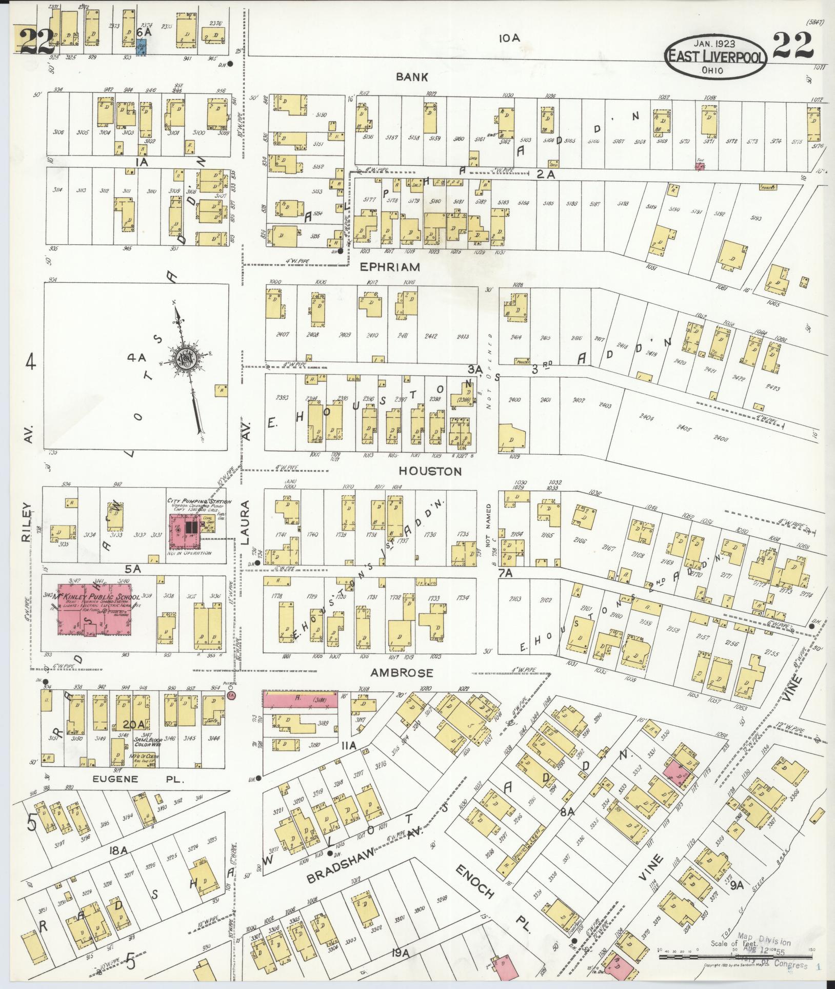 Sanborn Fire Insurance Map from East Liverpool, Columbiana County, Ohio (1923), Sheet #0022 - Historic Sanborn Fire Insurance Map Print, vintage old map wall art, antique decor, genealogy gift, Ohio Ohio map