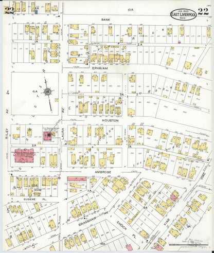 Sanborn Fire Insurance Map from East Liverpool, Columbiana County, Ohio (1923), Sheet #0022 - Historic Sanborn Fire Insurance Map Print, vintage old map wall art, antique decor, genealogy gift, Ohio Ohio map