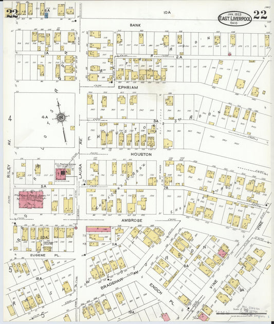 Sanborn Fire Insurance Map from East Liverpool, Columbiana County, Ohio (1923), Sheet #0022 - Historic Sanborn Fire Insurance Map Print, vintage old map wall art, antique decor, genealogy gift, Ohio Ohio map