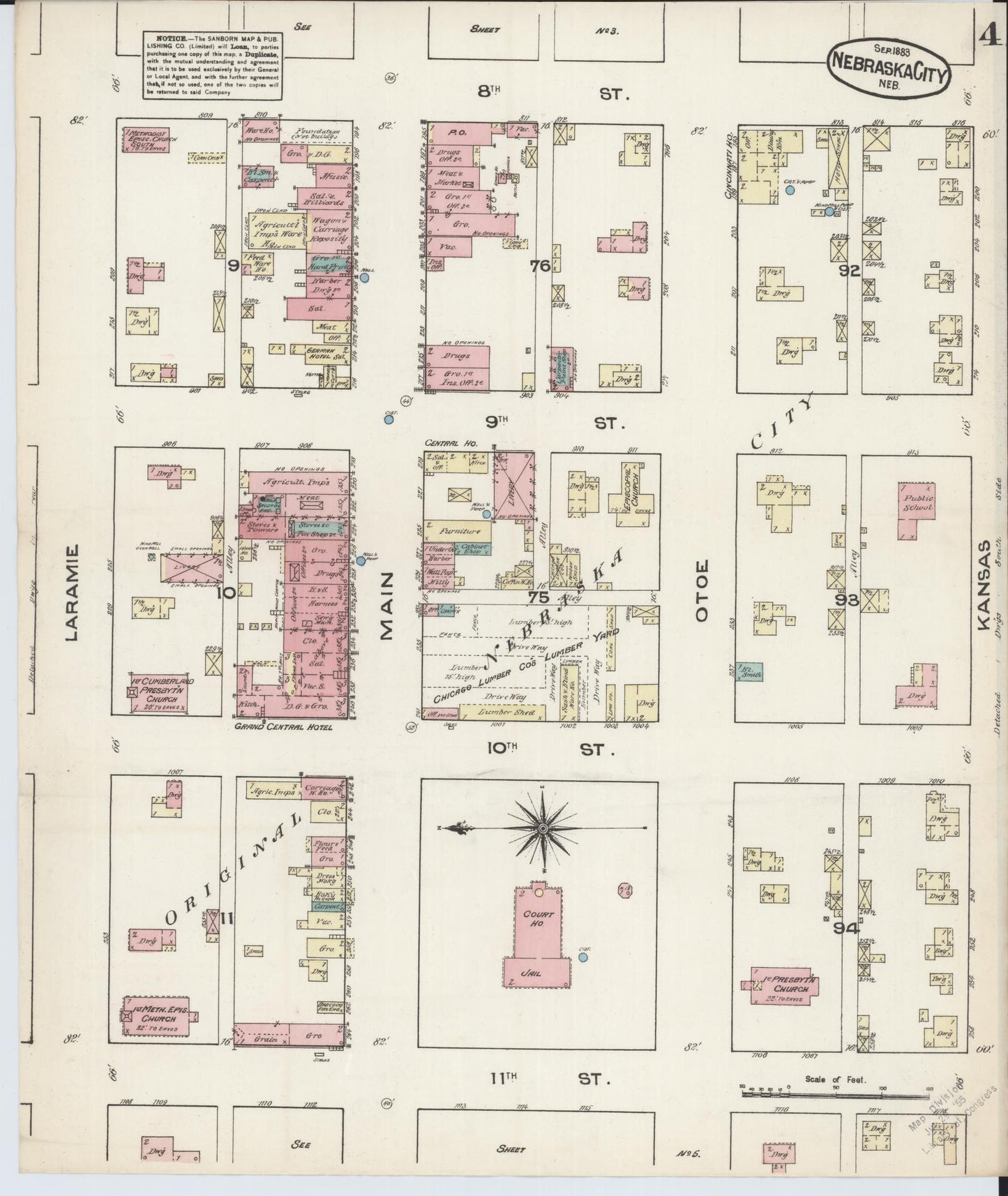 Sanborn Fire Insurance Map from Nebraska City, Otoe County, Nebraska (1883), Sheet #0004 - Complete Map Set gallery image, historic Sanborn map, vintage wall art, Nebraska Nebraska