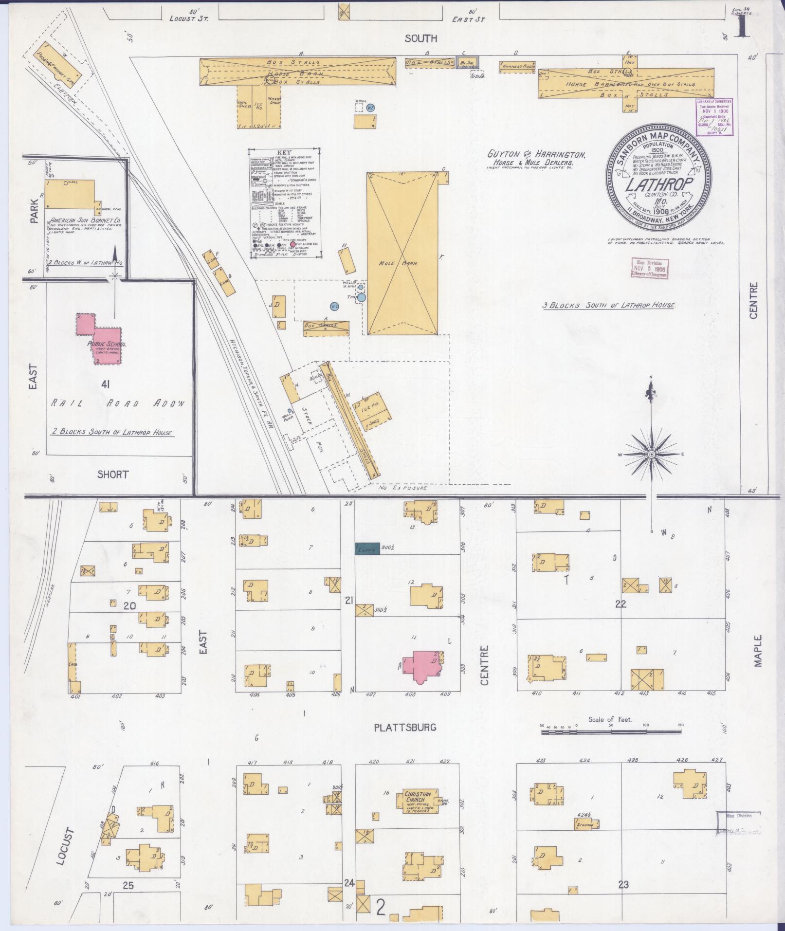 Sanborn Fire Insurance Map from Lathrop, Clinton County, Missouri (1906), Sheet #0001 - Historic Sanborn Fire Insurance Map Print, vintage old map wall art, antique decor, genealogy gift, Missouri Missouri map