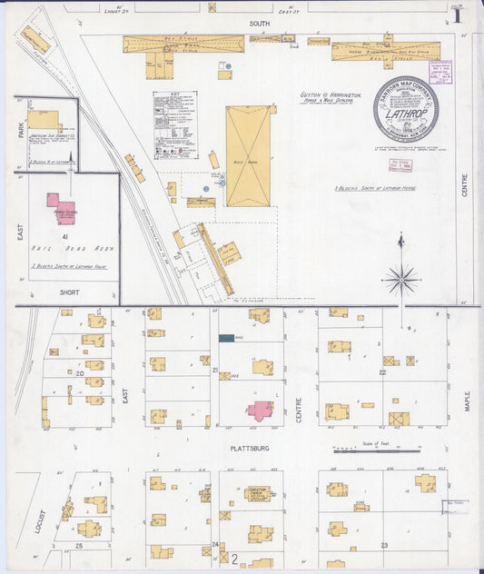 Sanborn Fire Insurance Map from Lathrop, Clinton County, Missouri (1906), Sheet #0001 - Historic Sanborn Fire Insurance Map Print, vintage old map wall art, antique decor, genealogy gift, Missouri Missouri map