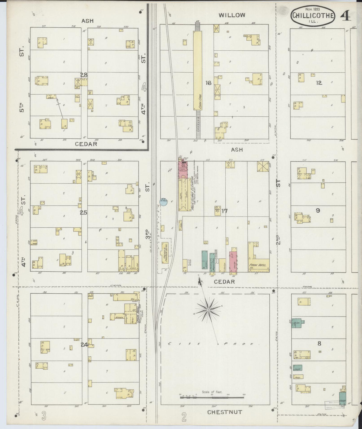 Sanborn Fire Insurance Map from Chillicothe, Peoria County, Illinois (1893), Sheet #0004 - Complete Map Set gallery image, historic Sanborn map, vintage wall art, Illinois Illinois