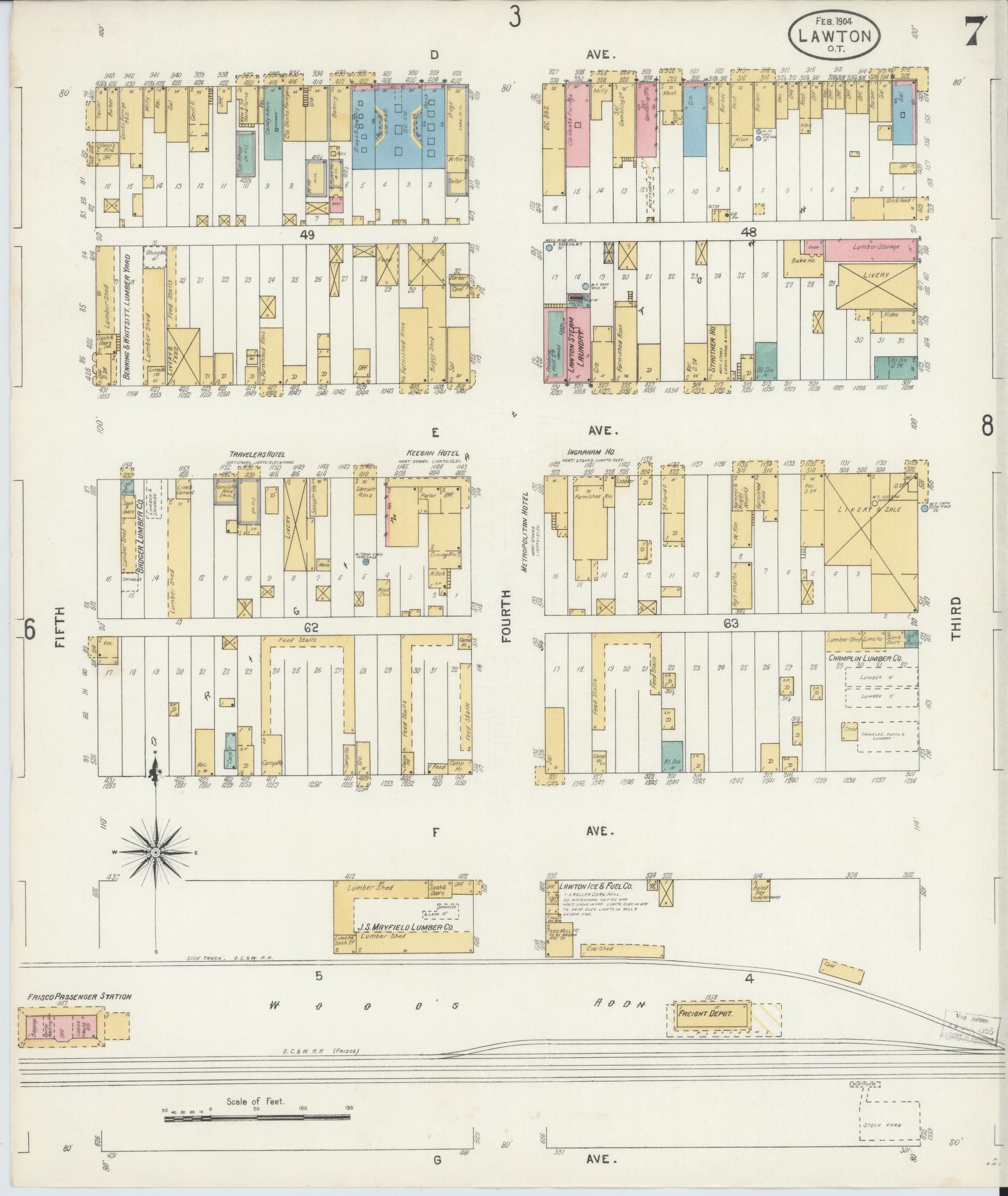 Sanborn Fire Insurance Map from Lawton, Comanche County, Oklahoma (1904), Sheet #0007 - Complete Map Set gallery image, historic Sanborn map, vintage wall art, Oklahoma Oklahoma