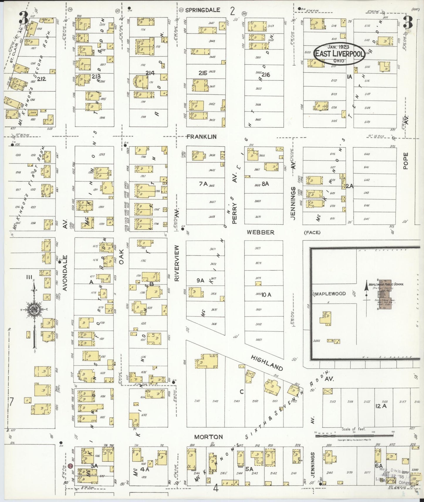 Sanborn Fire Insurance Map from East Liverpool, Columbiana County, Ohio (1923), Sheet #0003 - Historic Sanborn Fire Insurance Map Print, vintage old map wall art, antique decor, genealogy gift, Ohio Ohio map
