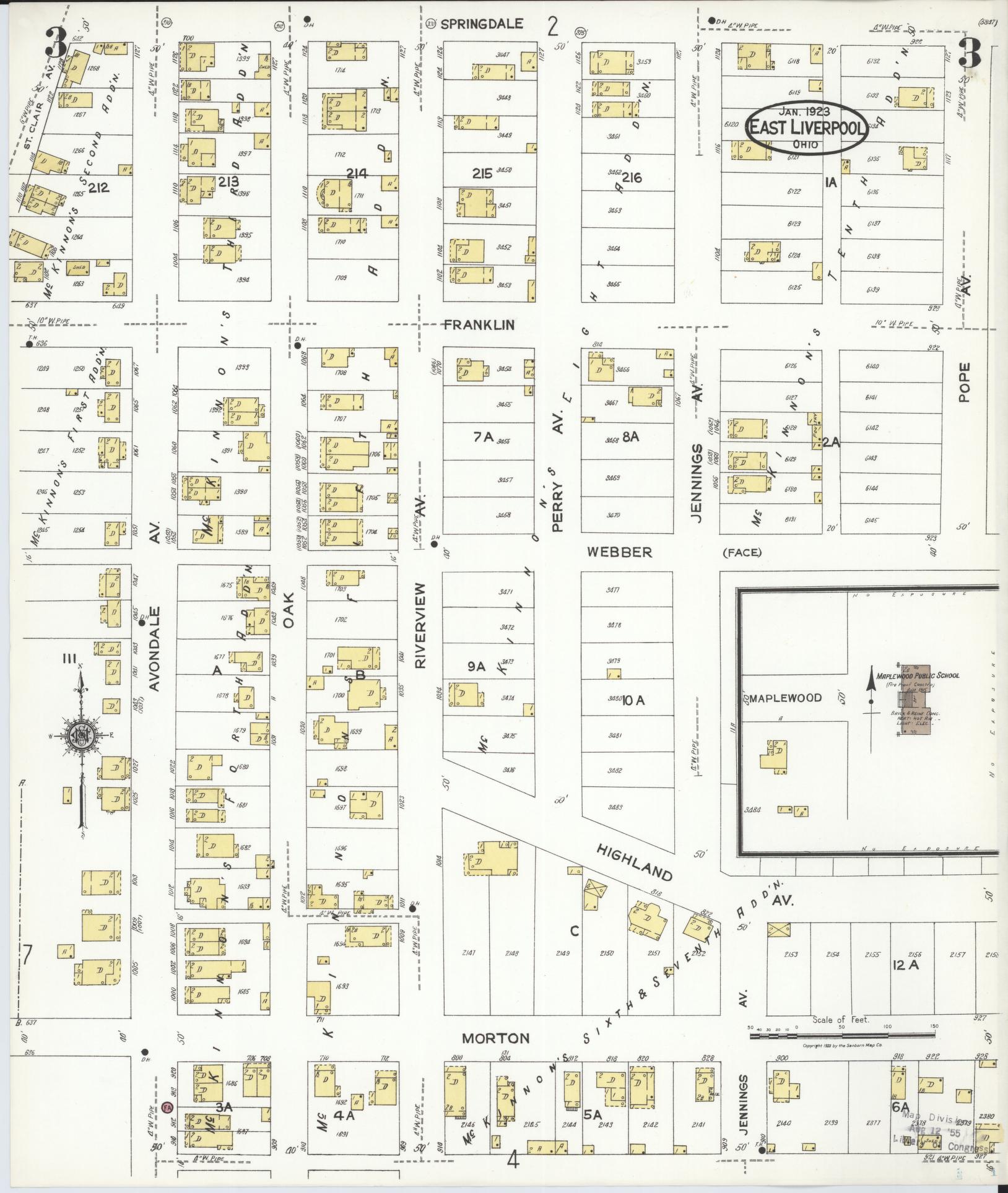 Sanborn Fire Insurance Map from East Liverpool, Columbiana County, Ohio (1923), Sheet #0003 - Historic Sanborn Fire Insurance Map Print, vintage old map wall art, antique decor, genealogy gift, Ohio Ohio map