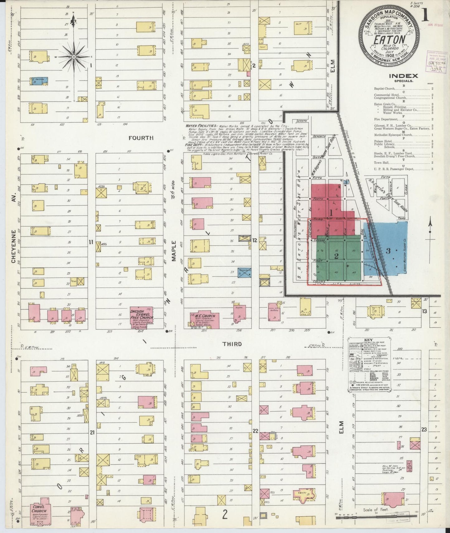 Sanborn Fire Insurance Map from Eaton, Weld County, Colorado (1908), Sheet #0001 - Historic Sanborn Fire Insurance Map Print, vintage old map wall art, antique decor, genealogy gift, Colorado Colorado map