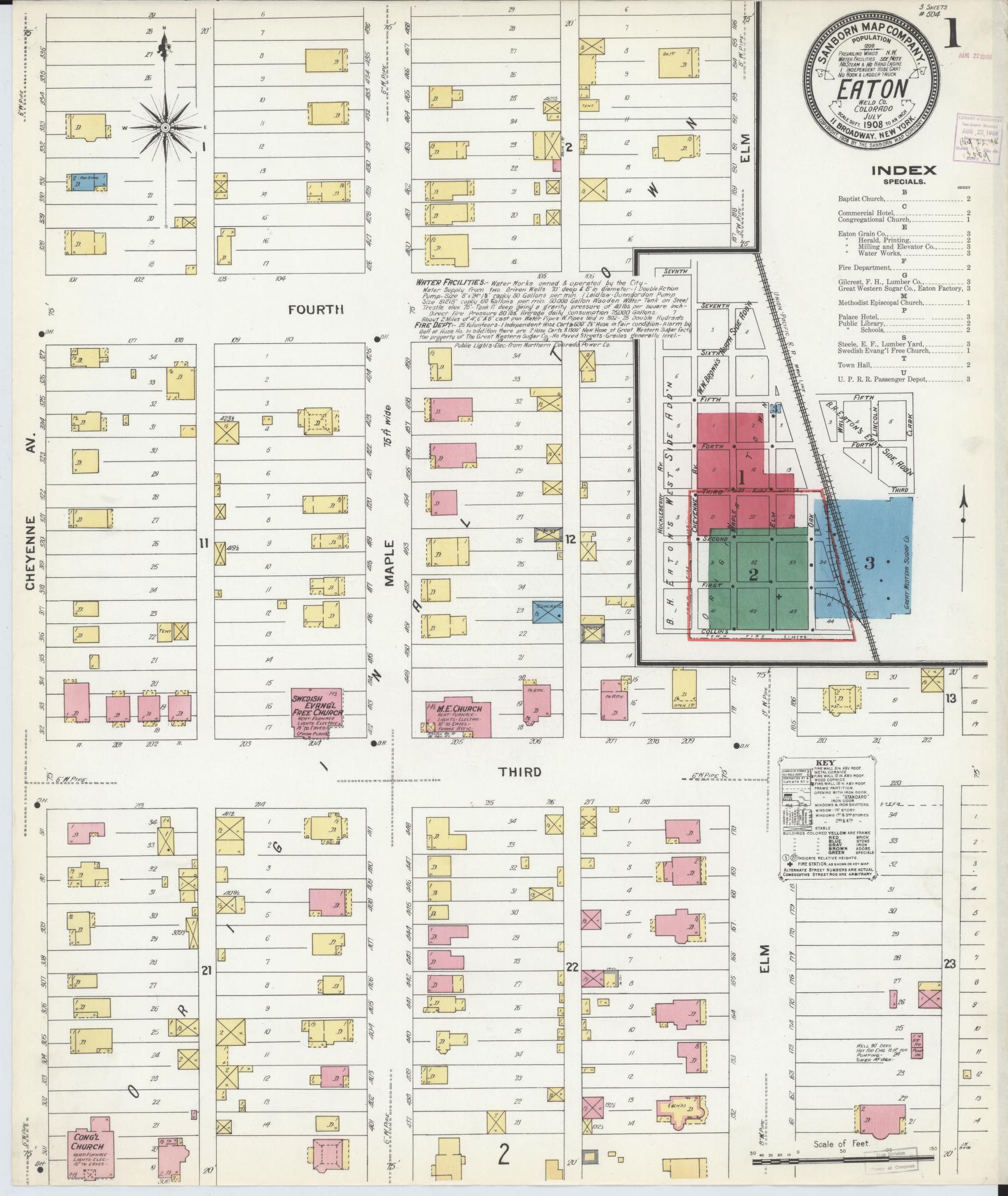 Sanborn Fire Insurance Map from Eaton, Weld County, Colorado (1908), Sheet #0001 - Historic Sanborn Fire Insurance Map Print, vintage old map wall art, antique decor, genealogy gift, Colorado Colorado map