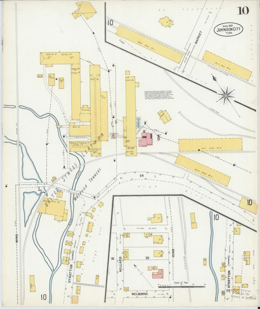 Sanborn Fire Insurance Map from Johnson City, Washington County, Tennessee (1903), Sheet #0010 - Historic Sanborn Fire Insurance Map Print, vintage old map wall art, antique decor, genealogy gift, Tennessee Tennessee map