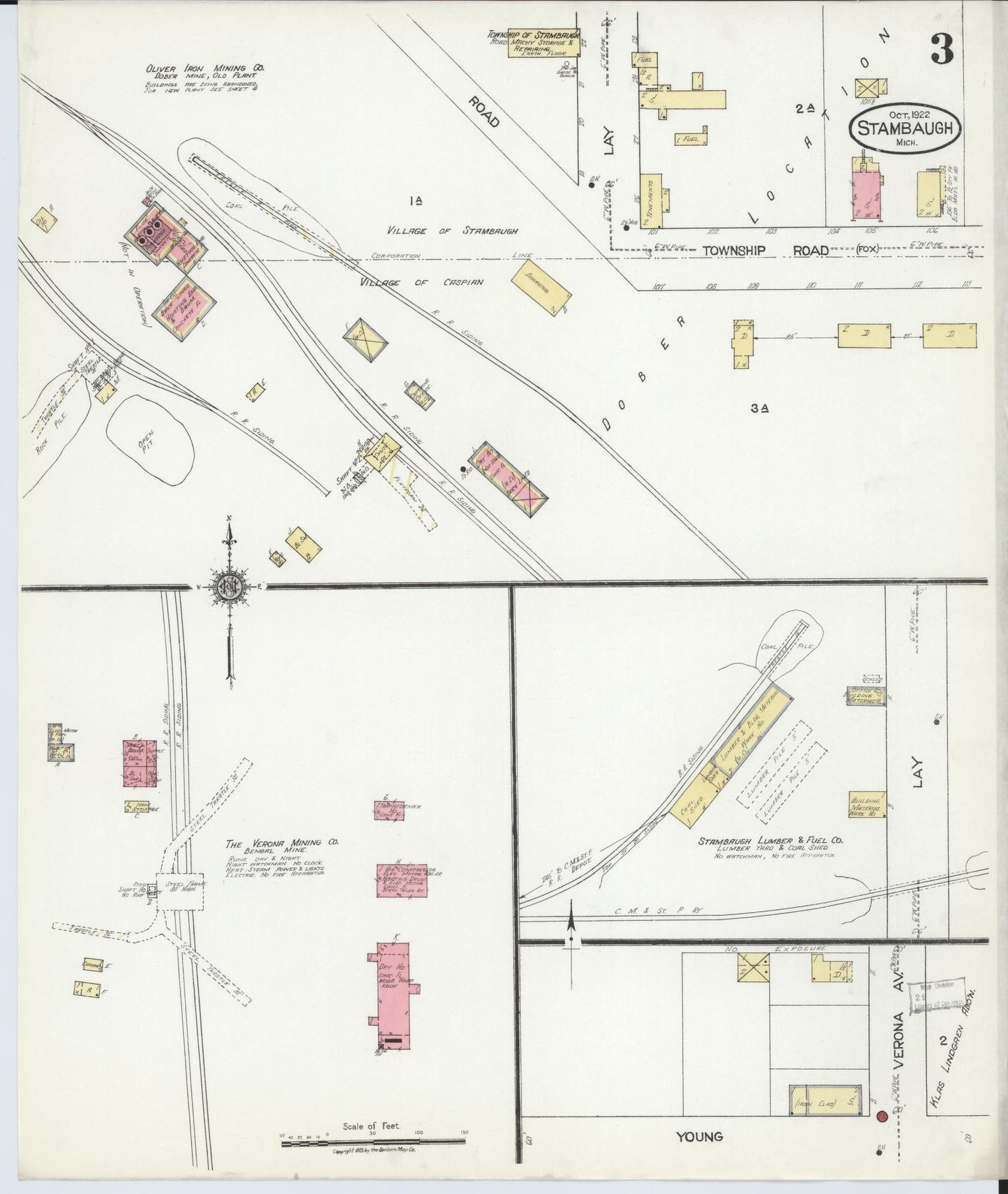 Sanborn Fire Insurance Map from Stambaugh, Iron County, Michigan (1922), Sheet #0003 - Historic Sanborn Fire Insurance Map Print, vintage old map wall art, antique decor, genealogy gift, Michigan Michigan map