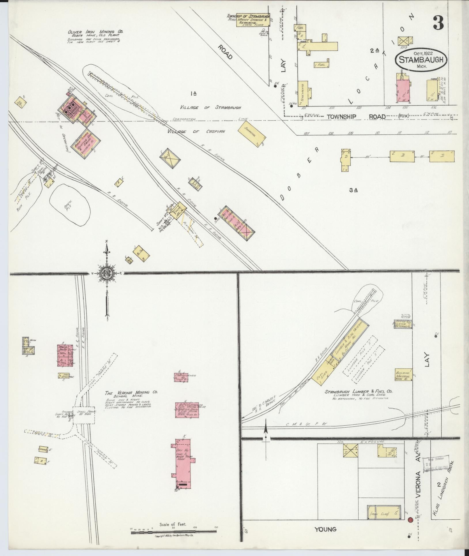 Sanborn Fire Insurance Map from Stambaugh, Iron County, Michigan (1922), Sheet #0003 - Historic Sanborn Fire Insurance Map Print, vintage old map wall art, antique decor, genealogy gift, Michigan Michigan map