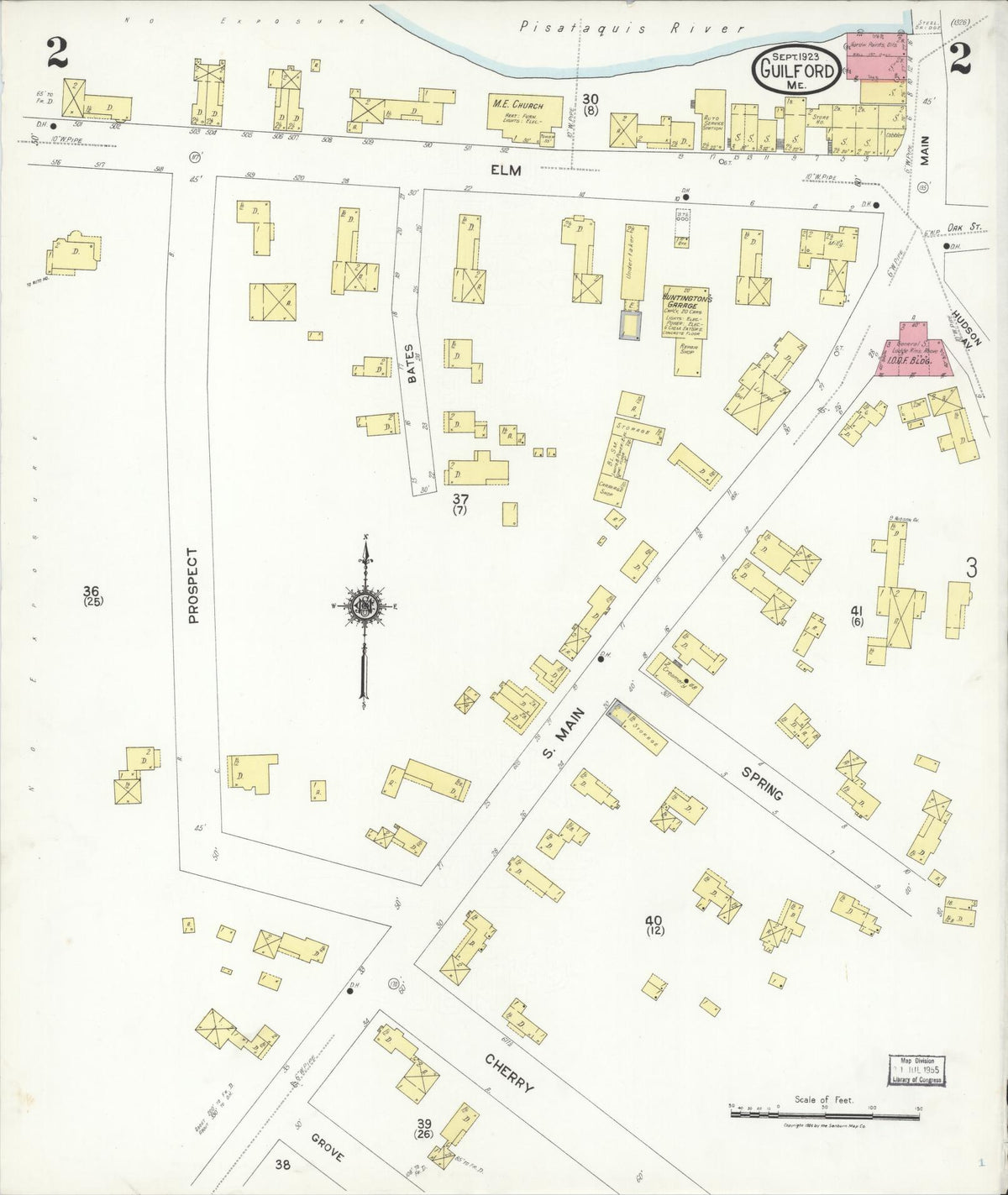 Sanborn Fire Insurance Map from Guilford, Piscataquis County, Maine (1923), Sheet #0002 - Historic Sanborn Fire Insurance Map Print, vintage old map wall art, antique decor, genealogy gift, Maine Maine map
