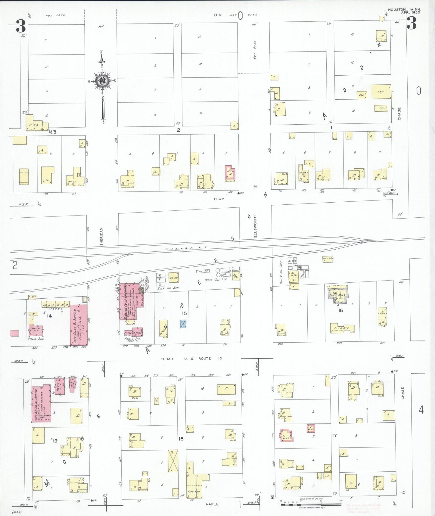 Sanborn Fire Insurance Map from Houston, Houston County, Minnesota (1950), Sheet #0003 - Historic Sanborn Fire Insurance Map Print, vintage old map wall art, antique decor, genealogy gift, Minnesota Minnesota map