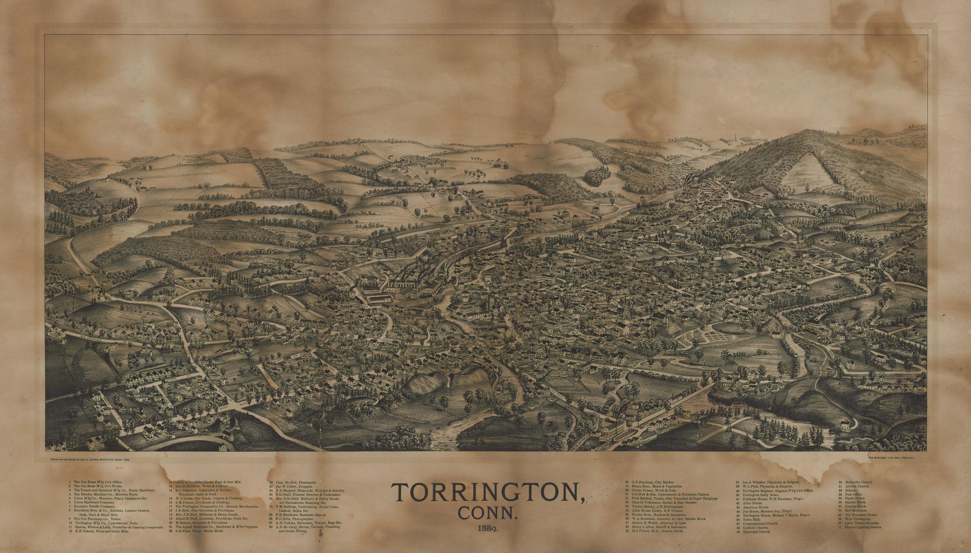 Torrington, Conn. : 1889 (1889) – Historic Bird’s-Eye View Panorama Print