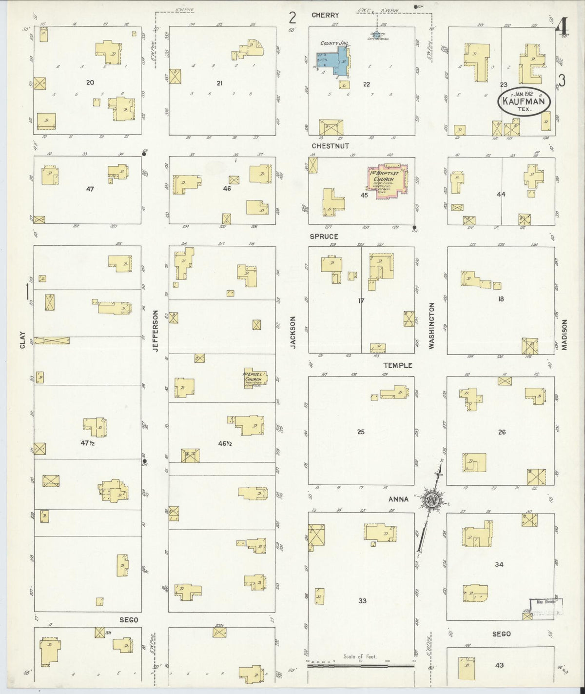 Sanborn Fire Insurance Map from Kaufman, Kaufman County, Texas (1912), Sheet #0004 - Complete Map Set gallery image, historic Sanborn map, vintage wall art, Texas Texas