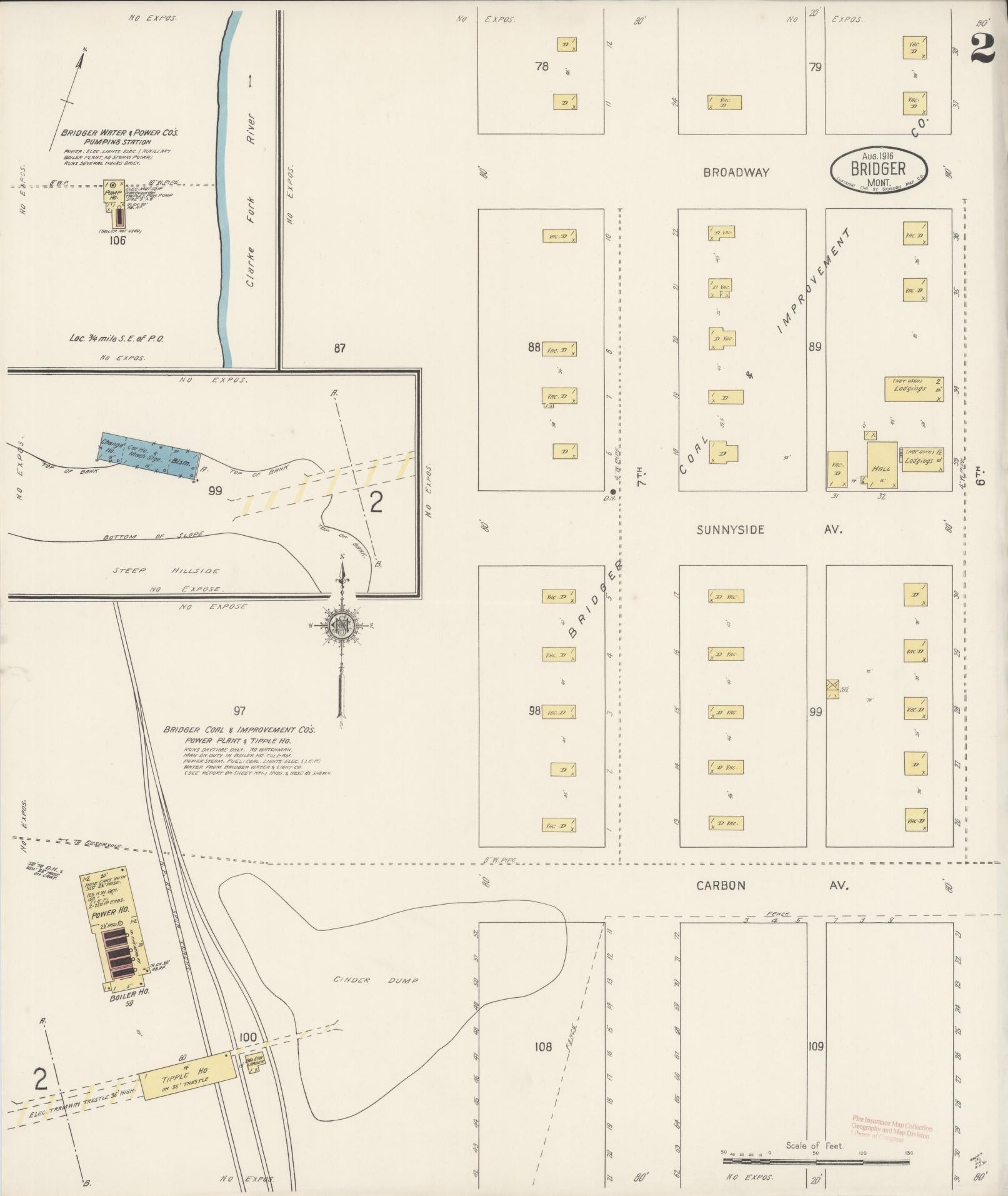 Sanborn Fire Insurance Map from Bridger, Carbon County, Montana (1916), Sheet #0002 - Historic Sanborn Fire Insurance Map Print, vintage old map wall art, antique decor, genealogy gift, Montana Montana map