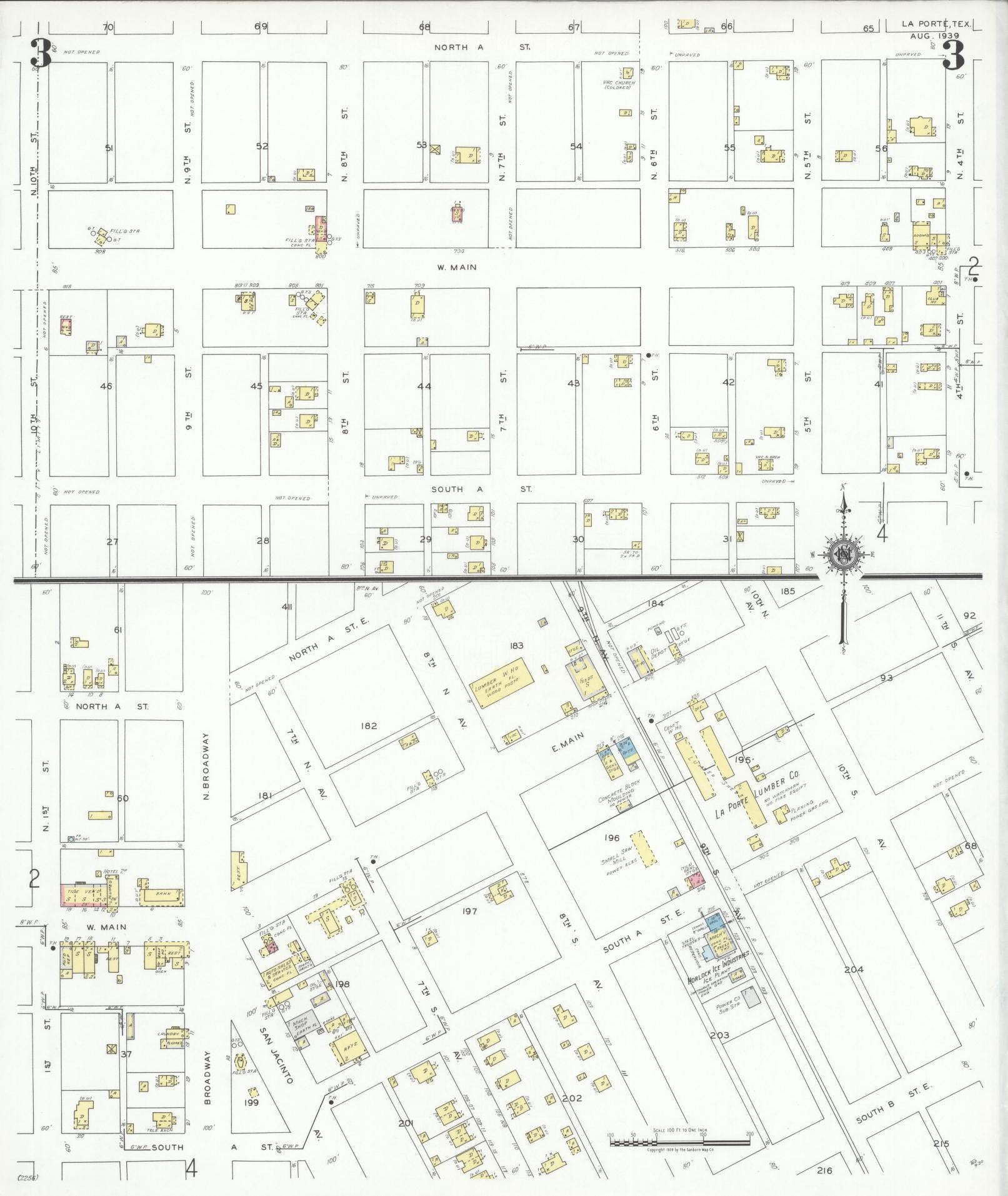 Sanborn Fire Insurance Map from La Porte, Harris County, Texas (1939), Sheet #0003 - Historic Sanborn Fire Insurance Map Print, vintage old map wall art, antique decor, genealogy gift, Texas Texas map