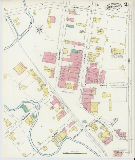 Sanborn Fire Insurance Map from Johnson City, Washington County, Tennessee (1897), Sheet #0002 - Historic Sanborn Fire Insurance Map Print, vintage old map wall art, antique decor, genealogy gift, Tennessee Tennessee map