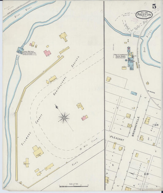 Sanborn Fire Insurance Map from Preston, Fillmore County, Minnesota (1894), Sheet #0005 - Historic Sanborn Fire Insurance Map Print, vintage old map wall art, antique decor, genealogy gift, Minnesota Minnesota map