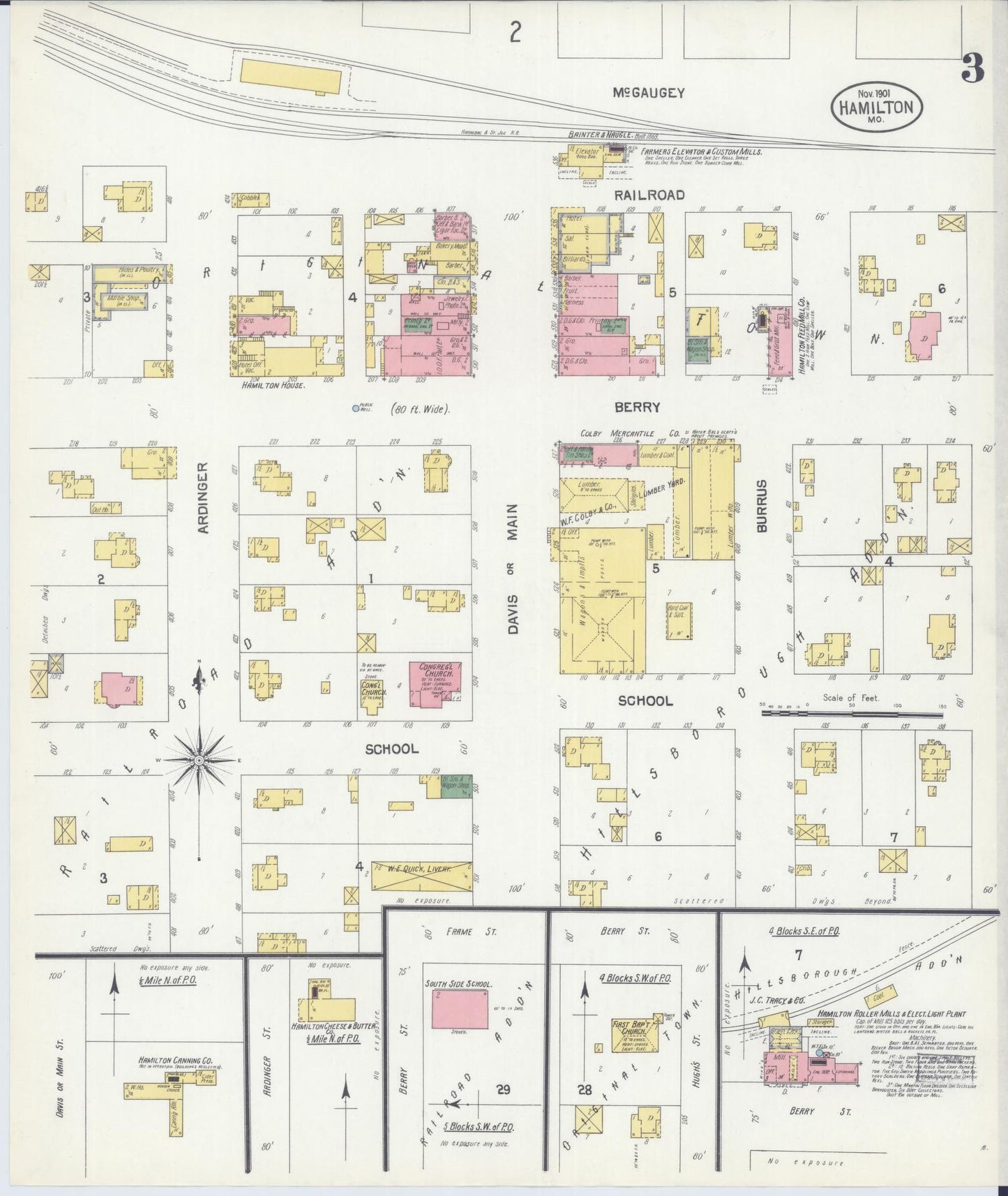 Sanborn Fire Insurance Map from Hamilton, Caldwell County, Missouri (1901), Sheet #0003 - Historic Sanborn Fire Insurance Map Print, vintage old map wall art, antique decor, genealogy gift, Missouri Missouri map