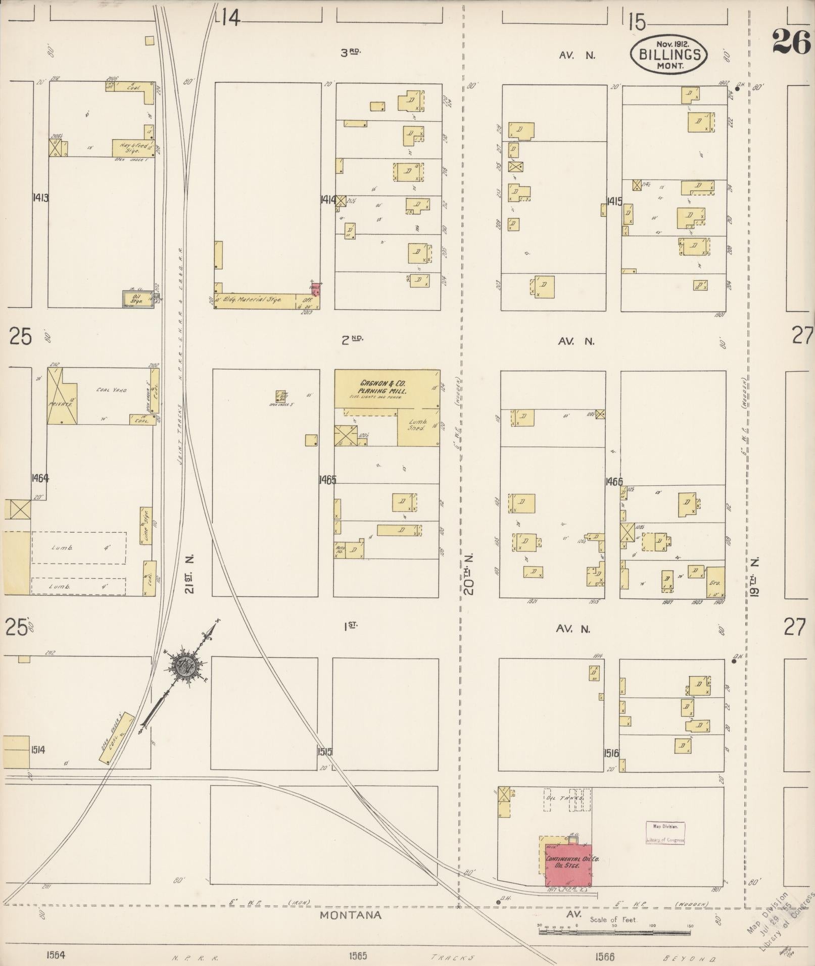Sanborn Fire Insurance Map from Billings, Yellowstone County, Montana (1912), Sheet #0026 - Complete Map Set gallery image, historic Sanborn map, vintage wall art, Montana Montana