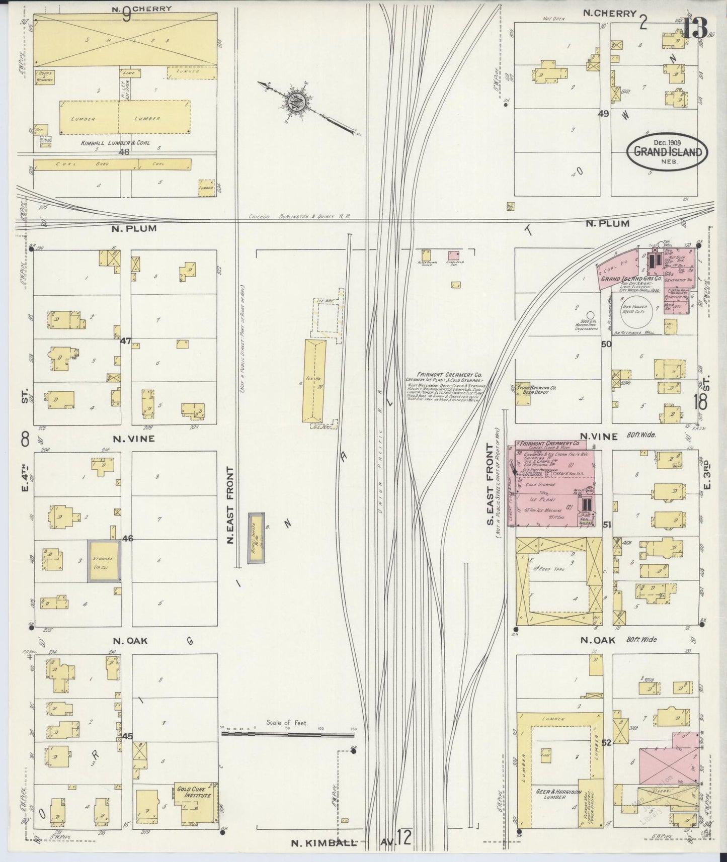 Sanborn Fire Insurance Map from Grand Island, Hall County, Nebraska (1909), Sheet #0013 - Complete Map Set gallery image, historic Sanborn map, vintage wall art, Nebraska Nebraska