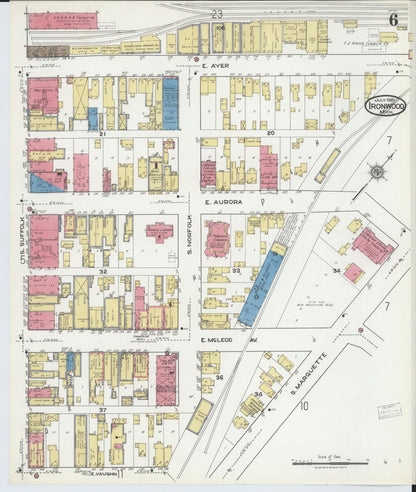 Sanborn Fire Insurance Map from Ironwood, Gogebic County, Michigan (1921), Sheet #0006 - Complete Map Set gallery image, historic Sanborn map, vintage wall art, Michigan Michigan