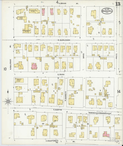 Sanborn Fire Insurance Map from Marshall, Harrison County, Texas (1904), Sheet #0013 - Complete Map Set gallery image, historic Sanborn map, vintage wall art, Texas Texas