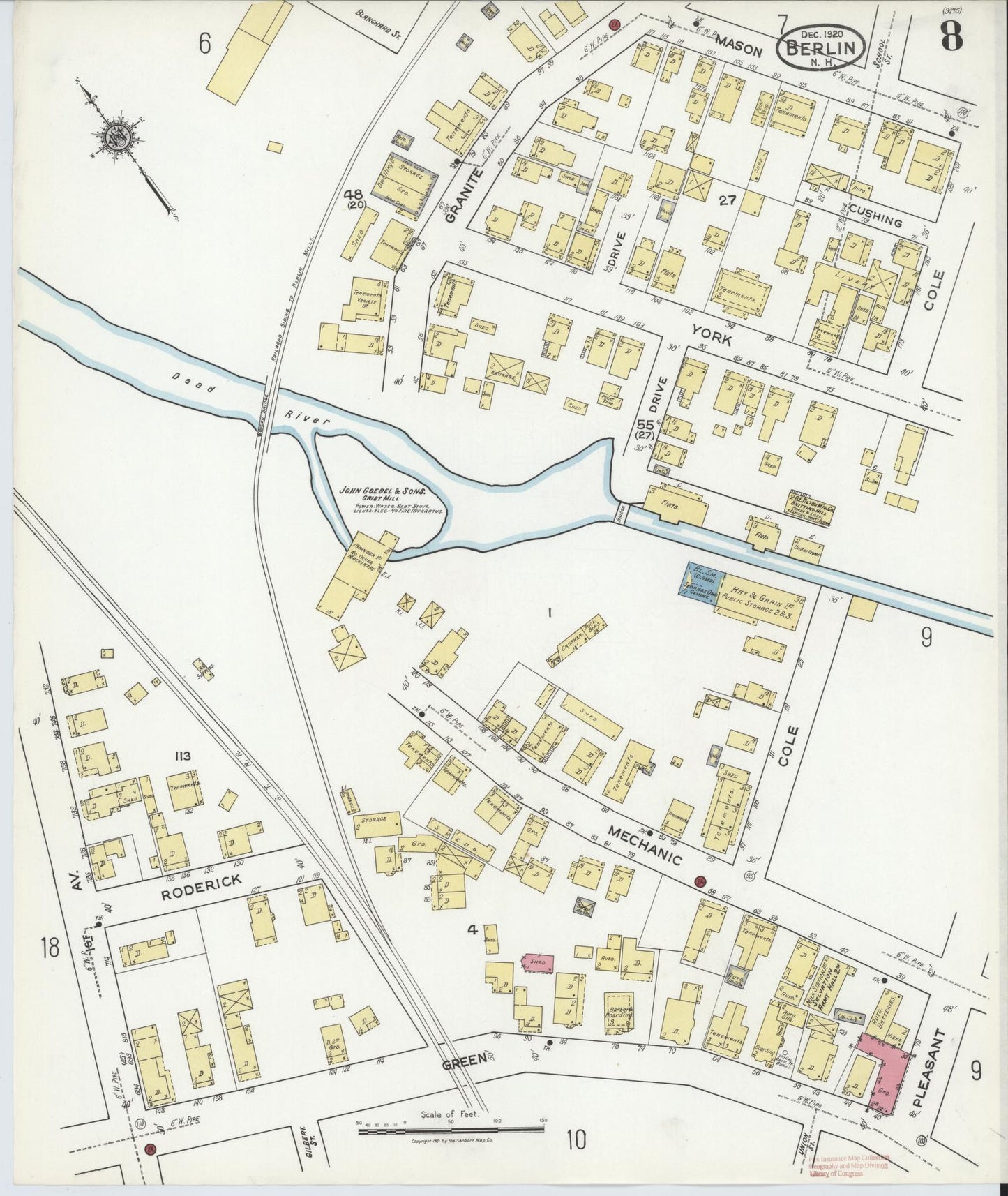 Sanborn Fire Insurance Map from Berlin, Coos County, New Hampshire (1920), Sheet #0008 - Complete Map Set gallery image, historic Sanborn map, vintage wall art, New Hampshire New Hampshire