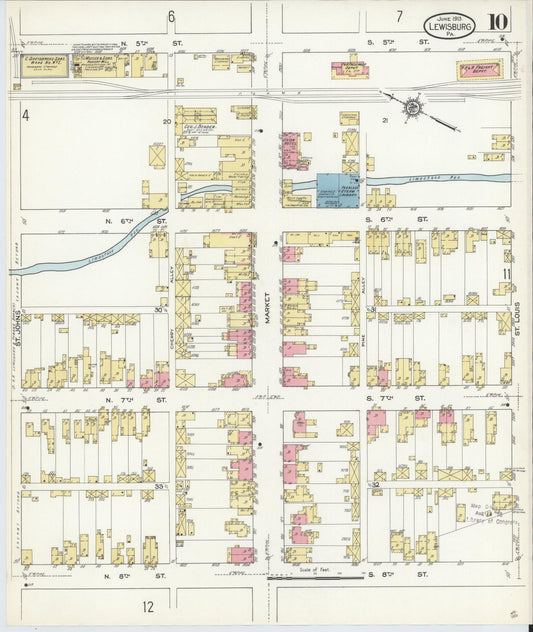 Sanborn Fire Insurance Map from Lewisburg, Union County, Pennsylvania (1913), Sheet #0010 - Historic Sanborn Fire Insurance Map Print, vintage old map wall art, antique decor, genealogy gift, Pennsylvania Pennsylvania map