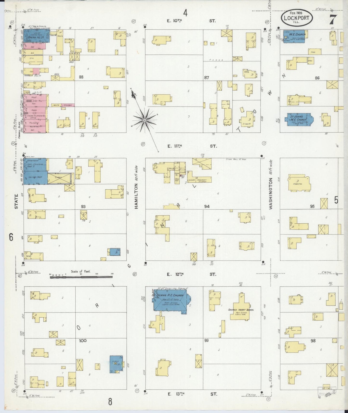 Sanborn Fire Insurance Map from Lockport, Will County, Illinois (1909), Sheet #0007 - Complete Map Set gallery image, historic Sanborn map, vintage wall art, Illinois Illinois