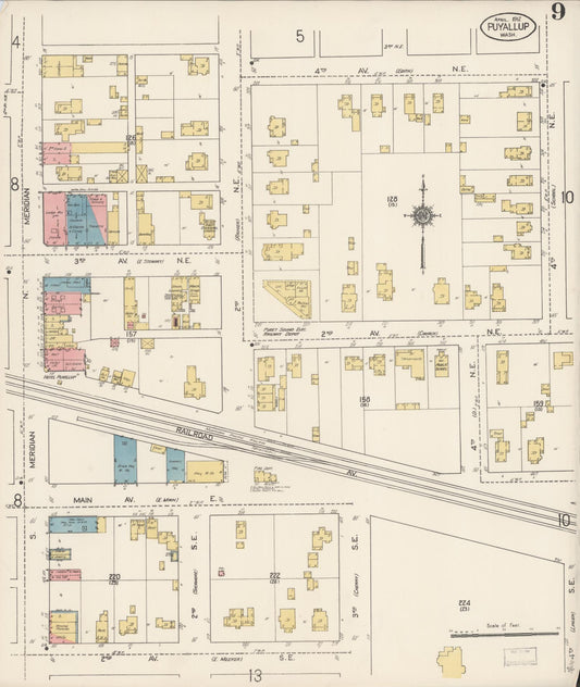 Sanborn Fire Insurance Map from Puyallup, Pierce County, Washington (1912), Sheet #0009 - Historic Sanborn Fire Insurance Map Print, vintage old map wall art, antique decor, genealogy gift, Washington Washington map