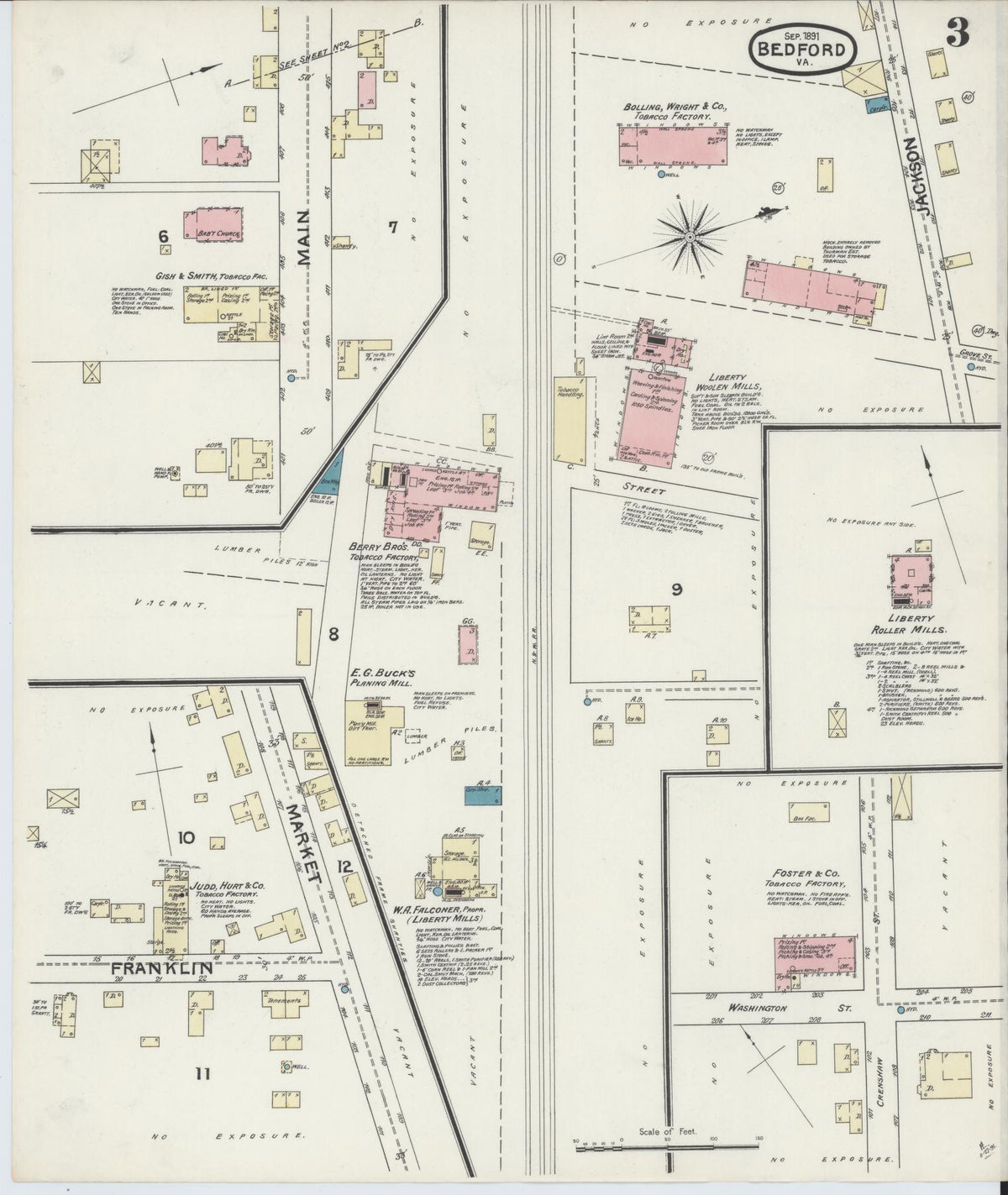 Sanborn Fire Insurance Map from Bedford, Independent Cities, Virginia (1891), Sheet #0003 - Complete Map Set gallery image, historic Sanborn map, vintage wall art, Virginia Virginia