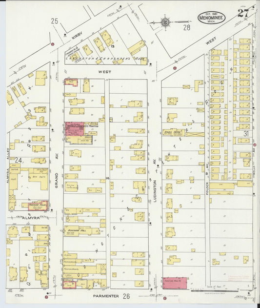 Sanborn Fire Insurance Map from Menominee, Menominee County, Michigan (1921), Sheet #0027 - Historic Sanborn Fire Insurance Map Print, vintage old map wall art, antique decor, genealogy gift, Michigan Michigan map