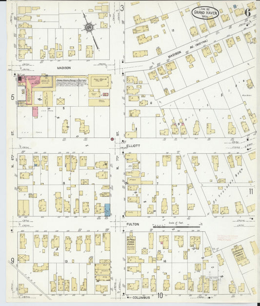 Sanborn Fire Insurance Map from Grand Haven, Ottawa County, Michigan (1912), Sheet #0006 - Historic Sanborn Fire Insurance Map Print, vintage old map wall art, antique decor, genealogy gift, Michigan Michigan map